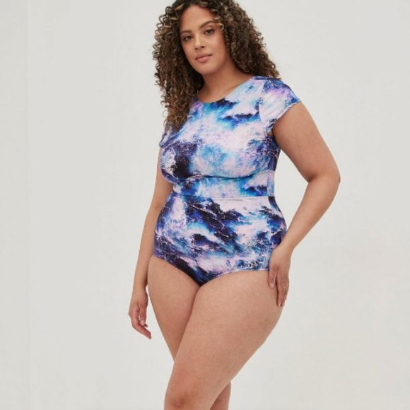 NWT Torrid Active Wireless Scoop Back One Piece Swimsuit Ocean Waves 3X